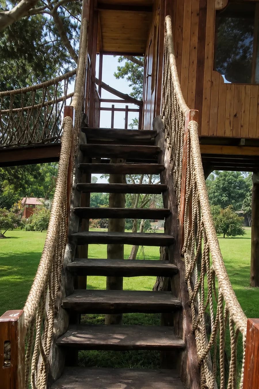 Detalle arquitectónico de madera en una vivienda campestre